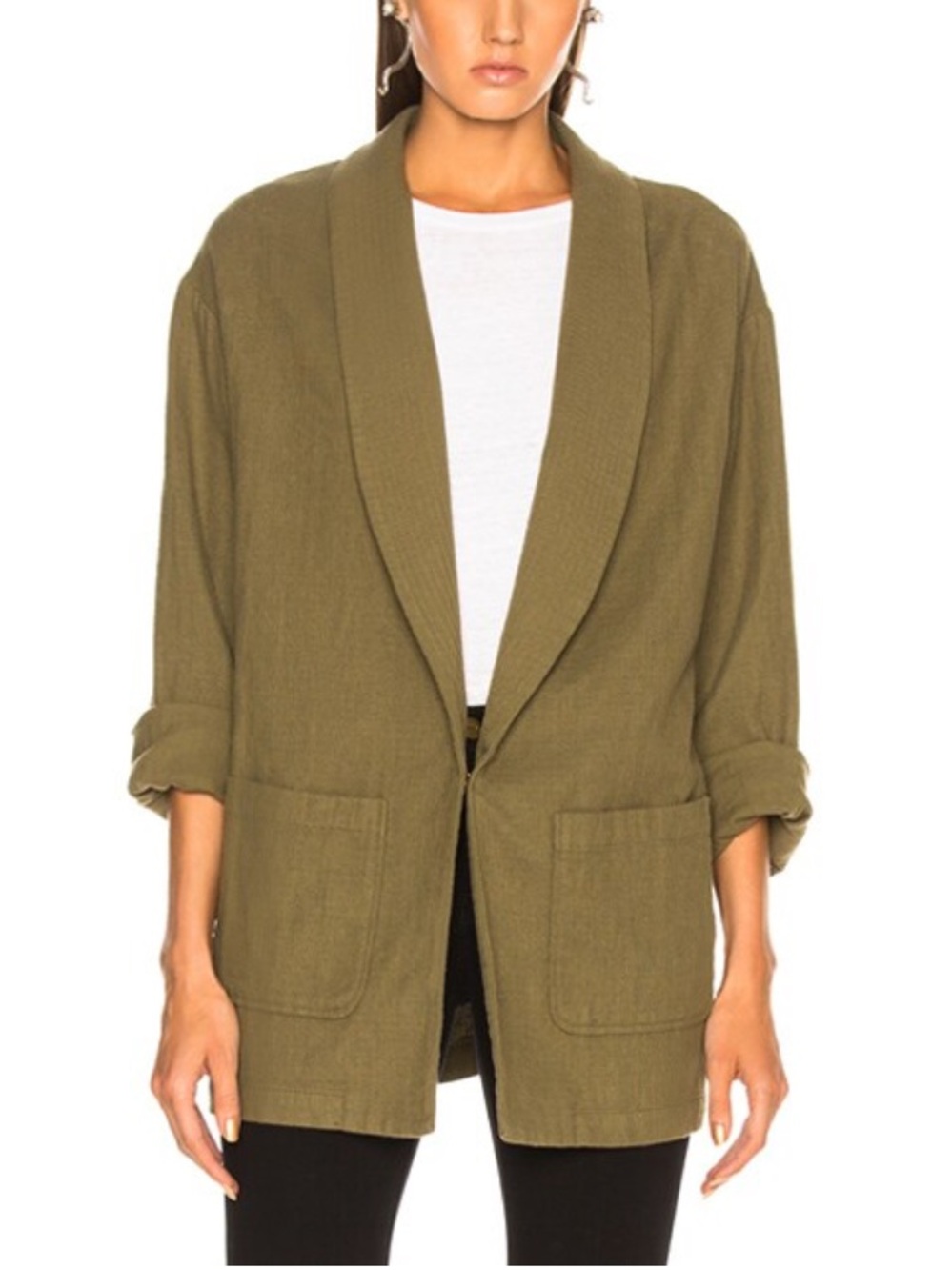 Ag Adriano Goldschmied Olive Relaxed Shawl Collar Blazer